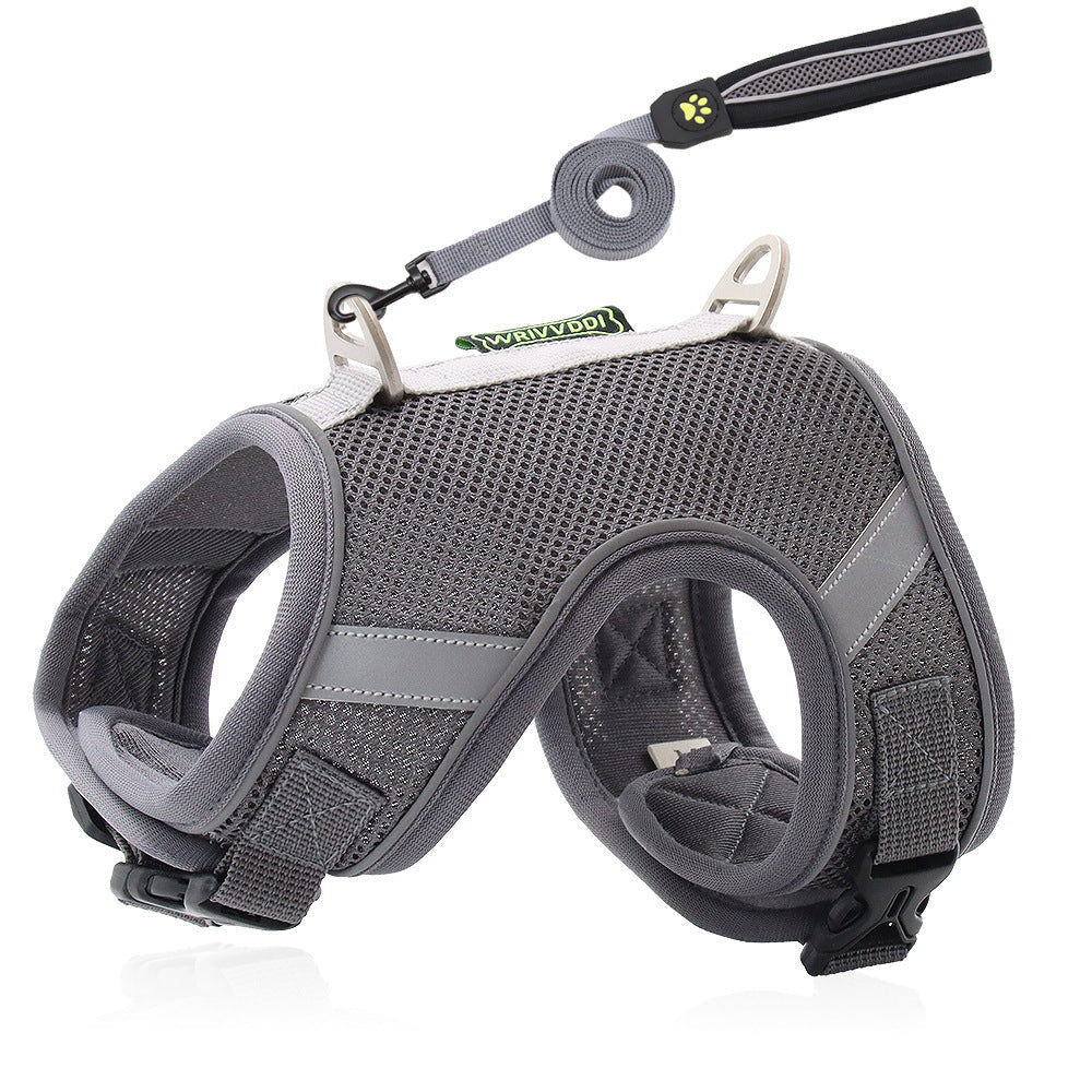 HKM-138771 Adjustable Reflective Mesh Dog Harness with Traction Rope - Available in Multiple Colors