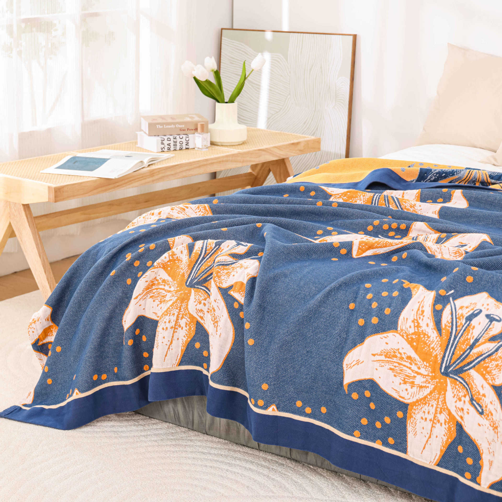 HKM-138771 Cotton Gauze Towel Blanket - 200x230 cm Versatile Nap and Sofa Throw for Summer