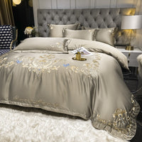 HKM-138771 Luxury Satin Wedding Four Piece Bed Set with Essential Oil Fragrance, Available in Multiple Baroque Colors