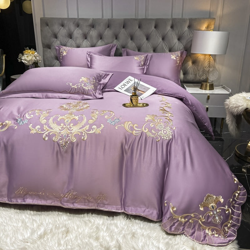 HKM-138771 Luxury Satin Wedding Four Piece Bed Set with Essential Oil Fragrance, Available in Multiple Baroque Colors