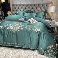HKM-138771 Luxury Satin Wedding Four Piece Bed Set with Essential Oil Fragrance, Available in Multiple Baroque Colors