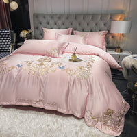HKM-138771 Luxury Satin Wedding Four Piece Bed Set with Essential Oil Fragrance, Available in Multiple Baroque Colors