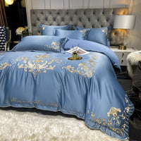 HKM-138771 Luxury Satin Wedding Four Piece Bed Set with Essential Oil Fragrance, Available in Multiple Baroque Colors