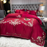 HKM-138771 Luxury Satin Wedding Four Piece Bed Set with Essential Oil Fragrance, Available in Multiple Baroque Colors
