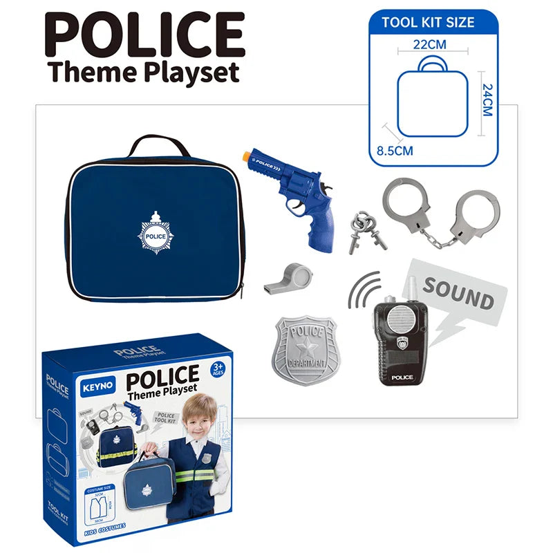 HKM-139027 Police Role Play Set for Kids with Uniform, Walkie-talkie, Handcuffs, and Whistle