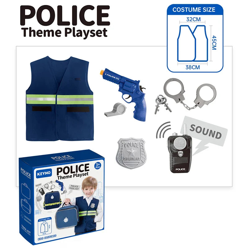 HKM-139027 Police Role Play Set for Kids with Uniform, Walkie-talkie, Handcuffs, and Whistle