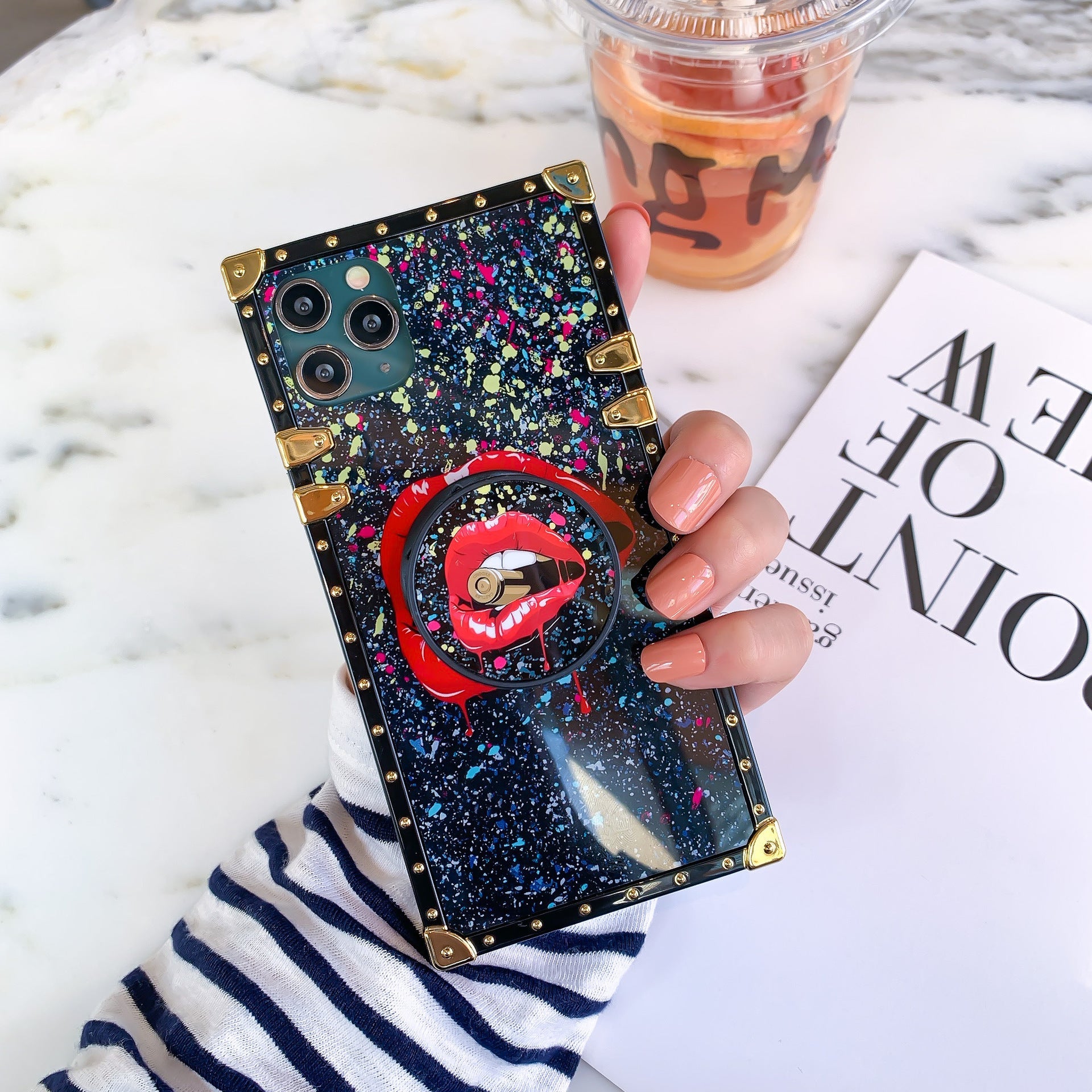 HKM-139027 Stylish TPU and Leather iPhone Case with Unique Design Elements