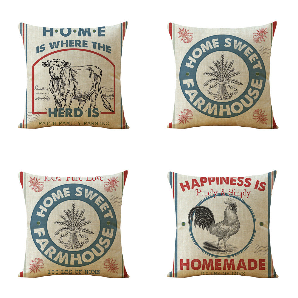 HKM-139475 Linen Cartoon Print Pillow Cover for European Classical Decor