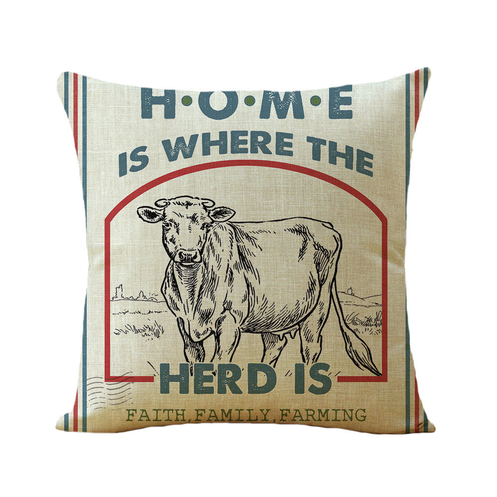 HKM-139475 Linen Cartoon Print Pillow Cover for European Classical Decor