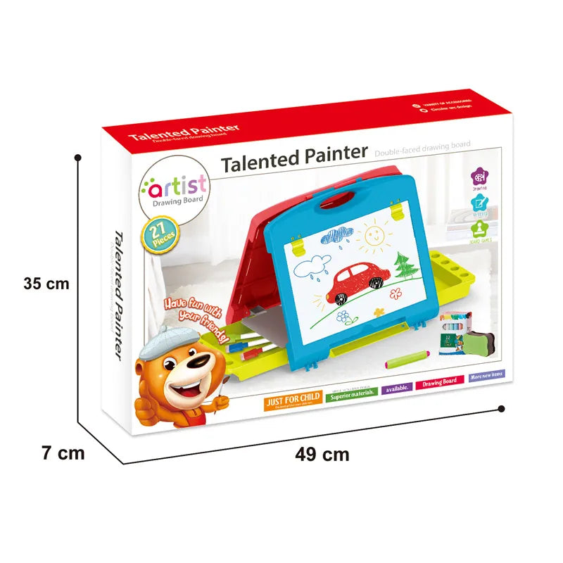 HKM-139731 Educational Double Face Drawing Writing Board Toy for Kids Ages 5-7, Plastic, EN71 Certified, Color Box Packaging