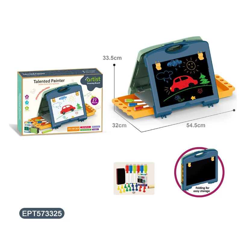 HKM-139731 Educational Double Face Drawing Writing Board Toy for Kids Ages 5-7, Plastic, EN71 Certified, Color Box Packaging