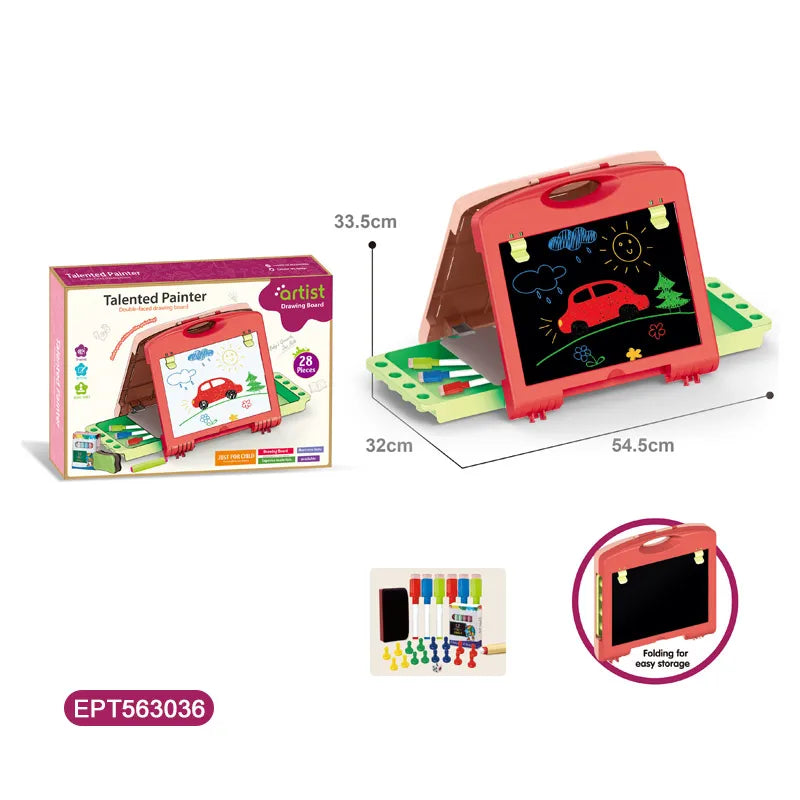 HKM-139731 Educational Double Face Drawing Writing Board Toy for Kids Ages 5-7, Plastic, EN71 Certified, Color Box Packaging