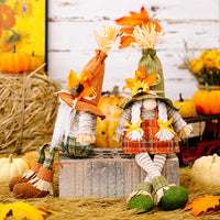 HKM-139731 Harvest Season Maple Leaf Straw Hat Hanging Dwarf Doll for Thanksgiving Decor