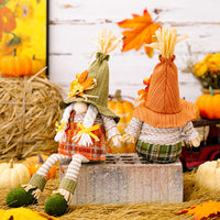 HKM-139731 Harvest Season Maple Leaf Straw Hat Hanging Dwarf Doll for Thanksgiving Decor