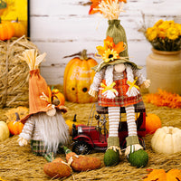 HKM-139731 Harvest Season Maple Leaf Straw Hat Hanging Dwarf Doll for Thanksgiving Decor