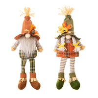 HKM-139731 Harvest Season Maple Leaf Straw Hat Hanging Dwarf Doll for Thanksgiving Decor
