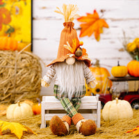 HKM-139731 Harvest Season Maple Leaf Straw Hat Hanging Dwarf Doll for Thanksgiving Decor