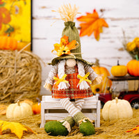 HKM-139731 Harvest Season Maple Leaf Straw Hat Hanging Dwarf Doll for Thanksgiving Decor