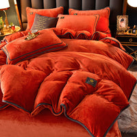 HKM-140243 Thickened Winter Coral Flannel Bedding Set with Double-Sided Duvet Cover in Various Colors