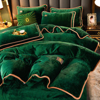 HKM-140243 Thickened Winter Coral Flannel Bedding Set with Double-Sided Duvet Cover in Various Colors
