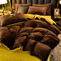 HKM-140243 Thickened Winter Coral Flannel Bedding Set with Double-Sided Duvet Cover in Various Colors