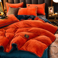 HKM-140243 Thickened Winter Coral Flannel Bedding Set with Double-Sided Duvet Cover in Various Colors