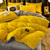 HKM-140243 Thickened Winter Coral Flannel Bedding Set with Double-Sided Duvet Cover in Various Colors
