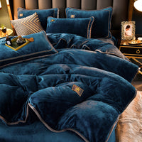 HKM-140243 Thickened Winter Coral Flannel Bedding Set with Double-Sided Duvet Cover in Various Colors