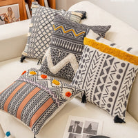 HKM-140371 Ethnic Style Tufted Pillow Cover for Living Room - Cotton, 45x45cm, Multiple Color Options