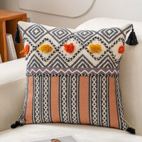 HKM-140371 Ethnic Style Tufted Pillow Cover for Living Room - Cotton, 45x45cm, Multiple Color Options
