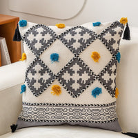 HKM-140371 Ethnic Style Tufted Pillow Cover for Living Room - Cotton, 45x45cm, Multiple Color Options