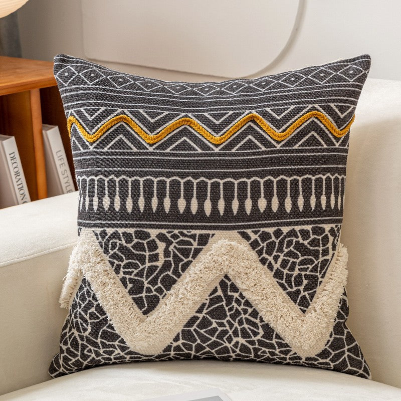 HKM-140371 Ethnic Style Tufted Pillow Cover for Living Room - Cotton, 45x45cm, Multiple Color Options