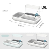 HKM-140435 Automatic Cat Feeder and Water Dispenser with Double Bowl Design, 1500ml Capacity, Snow Mountain White and Starry Blue