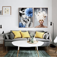 HKM-140627 Modern Decorative Painting on Canvas - Framed Blue and Cream Artwork, Rectangular Design