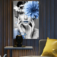 HKM-140627 Modern Decorative Painting on Canvas - Framed Blue and Cream Artwork, Rectangular Design