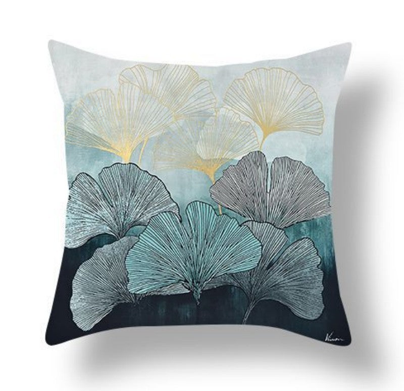HKM-140755 Ginkgo Leaf Print Short Plush Velvet Pillowcase, 45x45cm