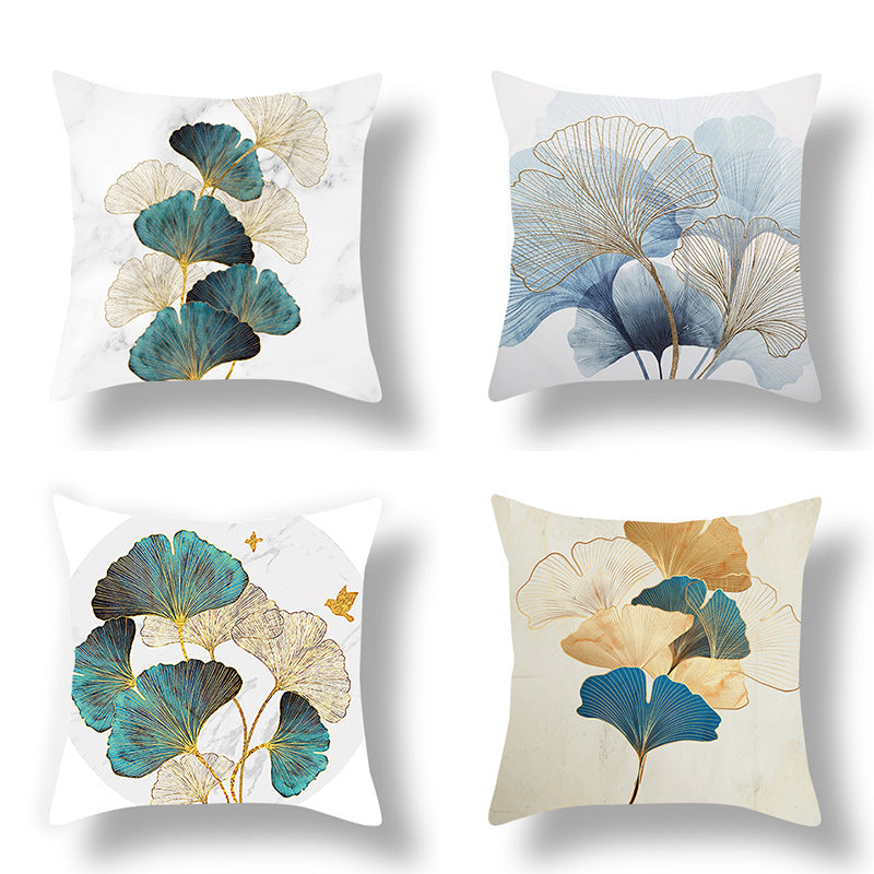 HKM-140755 Ginkgo Leaf Print Short Plush Velvet Pillowcase, 45x45cm