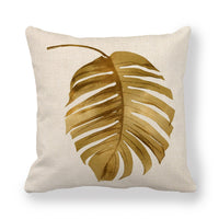HKM-140755 Golden Palm Leaf Watercolor Linen Pillowcase - 45x45cm Cartoon Design