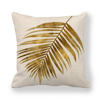 HKM-140755 Golden Palm Leaf Watercolor Linen Pillowcase - 45x45cm Cartoon Design