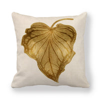 HKM-140755 Golden Palm Leaf Watercolor Linen Pillowcase - 45x45cm Cartoon Design