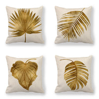 HKM-140755 Golden Palm Leaf Watercolor Linen Pillowcase - 45x45cm Cartoon Design