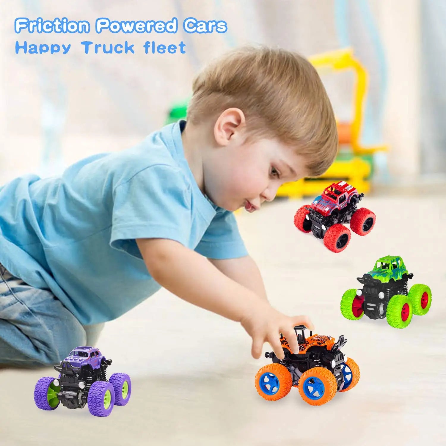 HKM-140883 Inertia 4WD Off-Road Monster Truck Toy for Kids - Friction Powered, 1:32 Scale, Durable Plastic