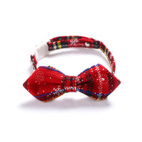 HKM-140947 Snowflake Christmas Red Plaid Adjustable Pet Bow Tie Collection in Various Style Options