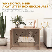 HKM-141075 Stylish Walnut Cat Litter Box Enclosure with Ventilated Door and Cat Access Hole