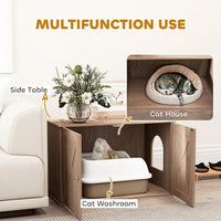 HKM-141075 Stylish Walnut Cat Litter Box Enclosure with Ventilated Door and Cat Access Hole