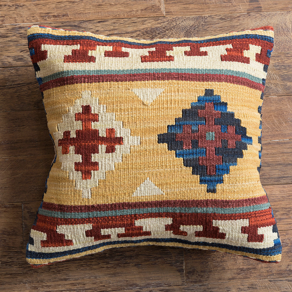HKM-141203 Geometric American Country Style Kilim Handwoven Wool Pillow Cover - 45x45cm / 60x60cm