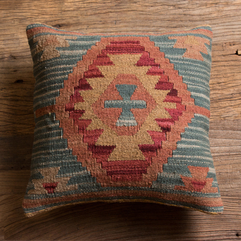 HKM-141203 Geometric American Country Style Kilim Handwoven Wool Pillow Cover - 45x45cm / 60x60cm