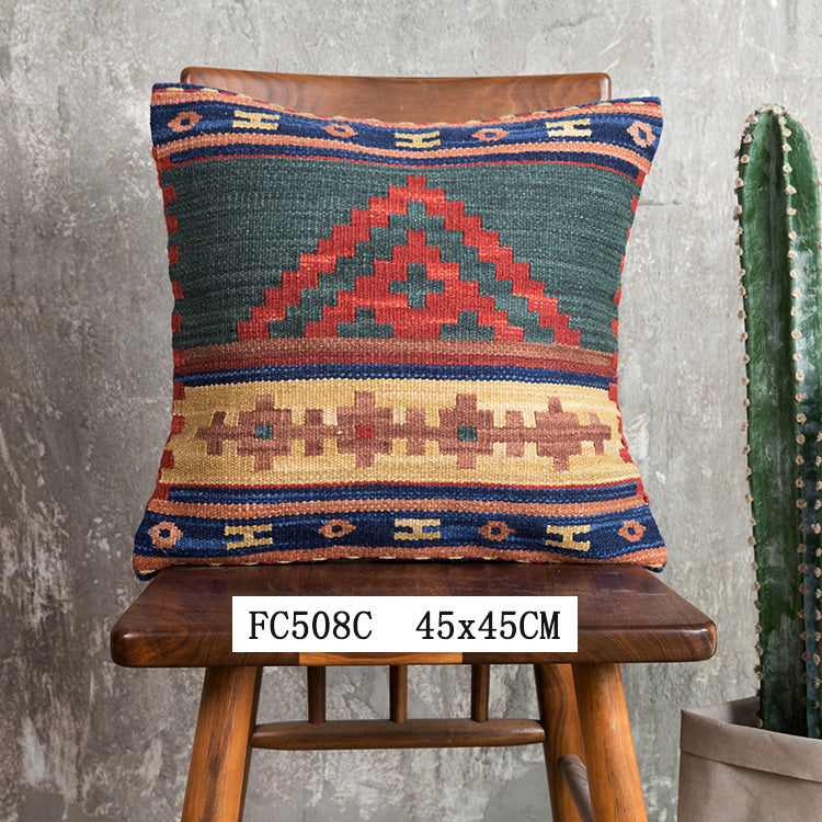 HKM-141203 Geometric American Country Style Kilim Handwoven Wool Pillow Cover - 45x45cm / 60x60cm