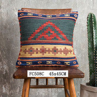 HKM-141203 Geometric American Country Style Kilim Handwoven Wool Pillow Cover - 45x45cm / 60x60cm