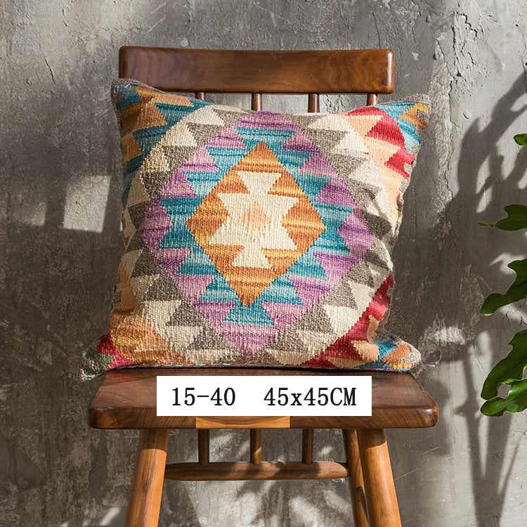 HKM-141203 Geometric American Country Style Kilim Handwoven Wool Pillow Cover - 45x45cm / 60x60cm
